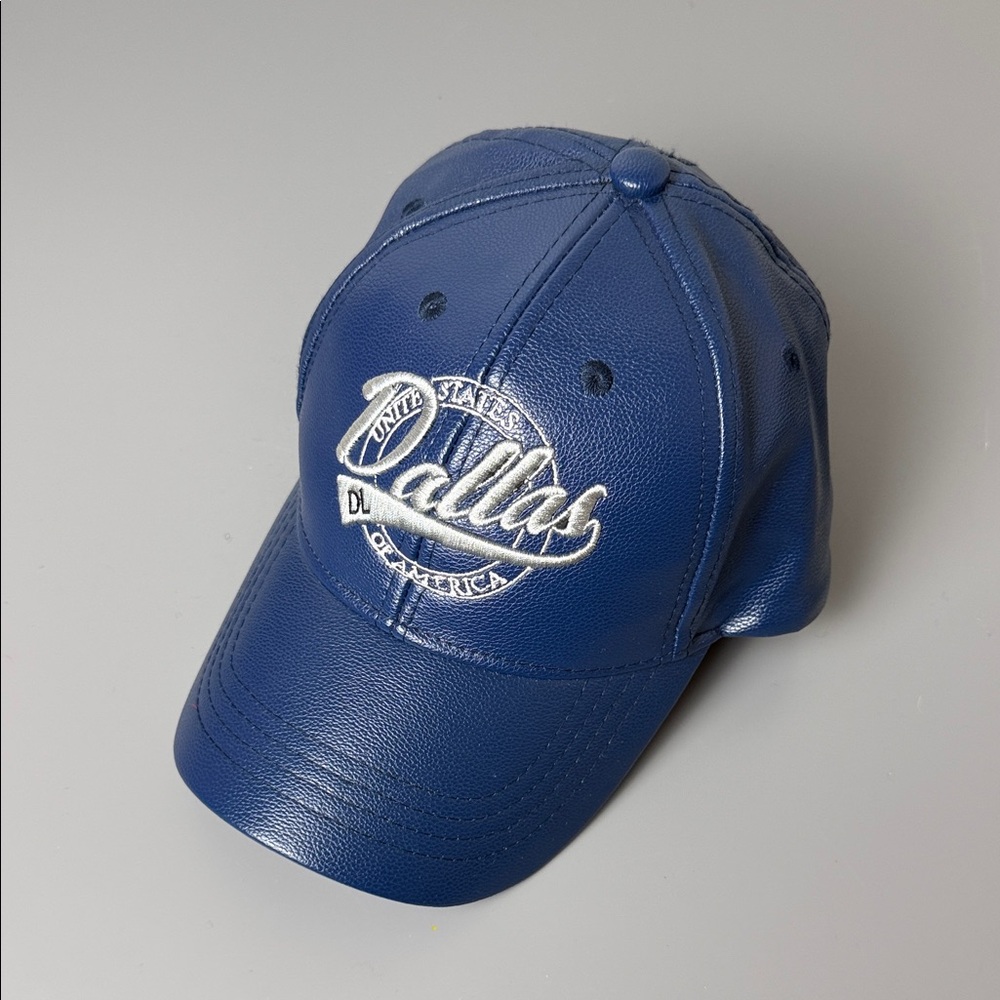 Blue Dallas faux leather Embroidered Cap
